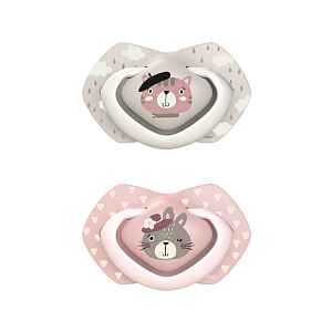 Canpol babies Set symetrických silikonových dudlíků 6-18m Bonjour Paris růžový