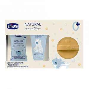 Chicco Dárková sada kosmetiky Natural Sensation + silikonová mycí houbička méďa