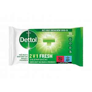 Dettol Dezinfekční ubrousky 2v1 na ruce a povrchy 15 ks