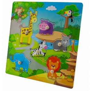 TULIMI Dřevěné zábavné puzzle vkládací 30x30cm - Zoo velké