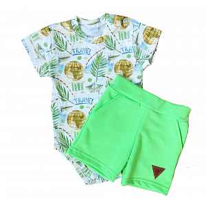 G-baby Body kr. rukáv + kraťásky s kapsami 2D sada, Cestovatel, , zelené, vel. 80