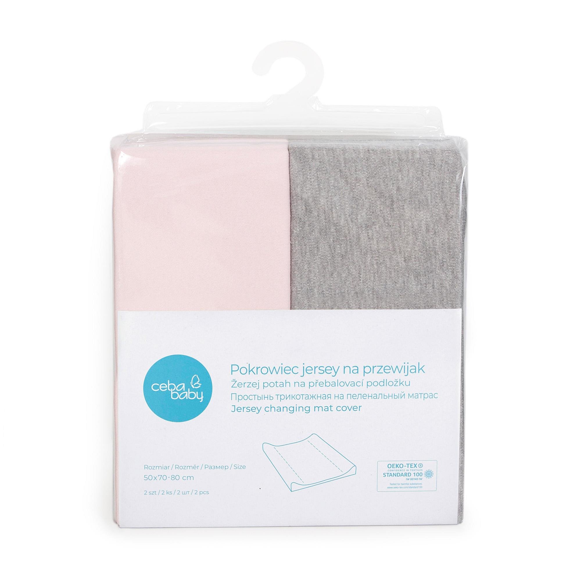 CEBA Potah na přebalovací podložku 50 x 70-80 cm 2 ks Light Grey Melange+Pink