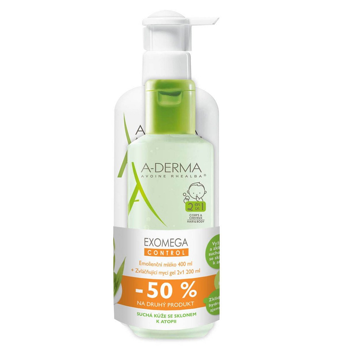 A-Derma Exomega Control Emolienční mléko 400 ml + Mycí gel 2v1 200 ml