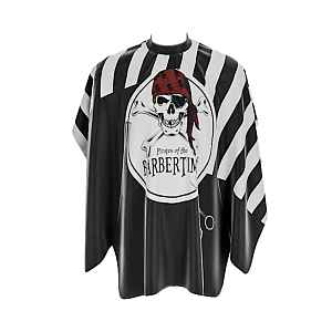 Pánská pláštěnka na stříhání vlasů a vousů Barbertime Black White Banded Pro Barber Cape XXL - černá - Pirates of the Barbertime