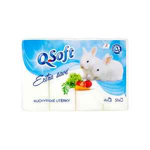 Q-Soft kuchyňské utěrky extra savé 3 vrstvé 4 ks
