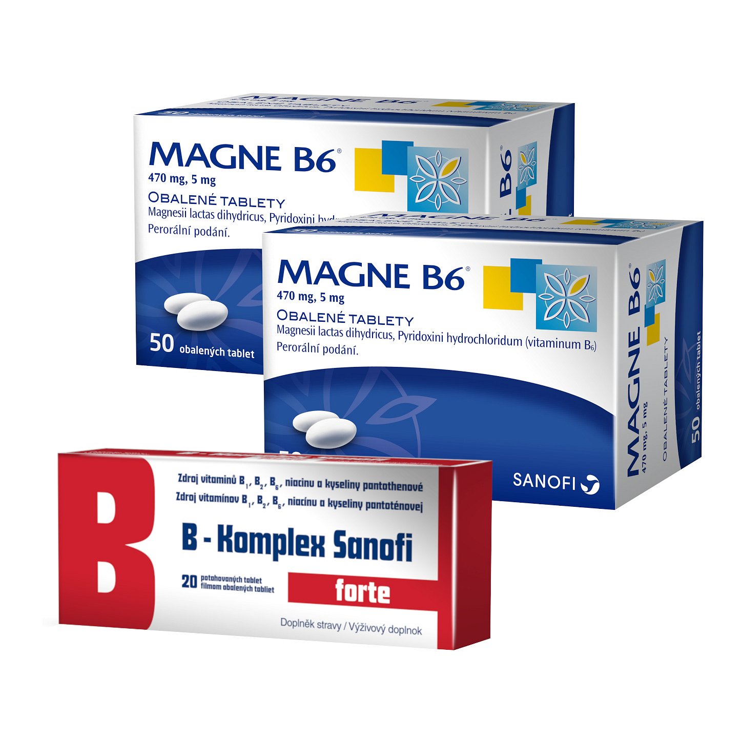 Magne B6, 2x50 obalených tablet + B-Komplex forte Sanofi 20 tablet