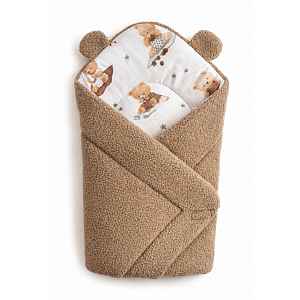 Baby Nellys Beránková zavinovačka bavlna/beránek, boucle - Kouzelný méďa, hnědá