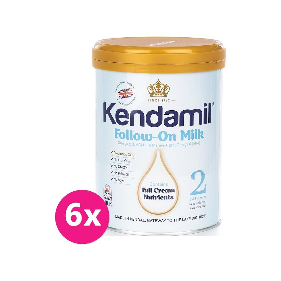 6 x KENDAMIL Pokračovací mléko 2 (900 g) DHA+