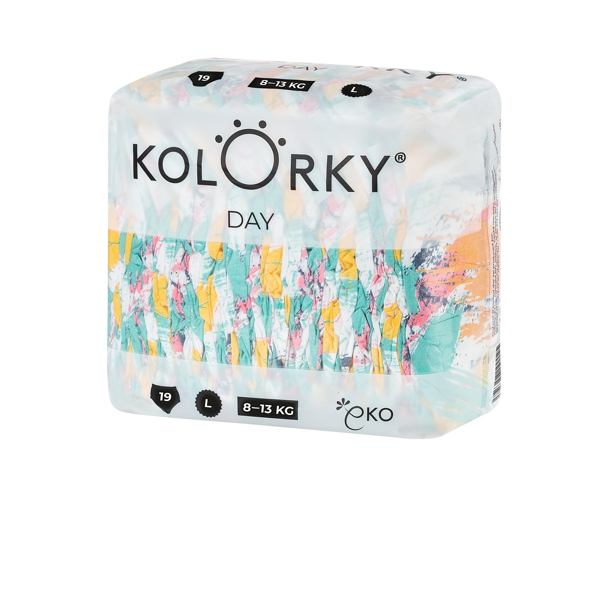 KOLORKY DAY - štětce - L (8-13 kg) - 19 ks - jednorázové eko plenky