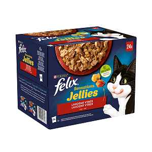 Purina Felix Sensations Jellies hovězí, kuře, kachna, jehněčí v želé kapsičky pro kočky 24x85 g