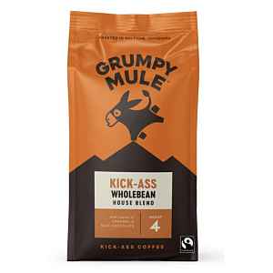 Grumpy Mule Kick-Ass Wholebean Coffee, 100% Arabica, zrnková káva, BIO, 200 g