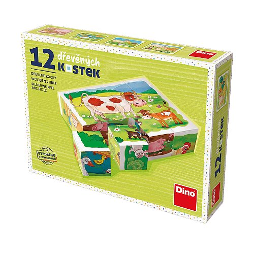Dino Dřevěné kostky Na farmě 12ks