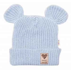 Baby Nellys Pletená bavlněná čepice, dvouvrstvá, Hand Made, modrá, 68/74