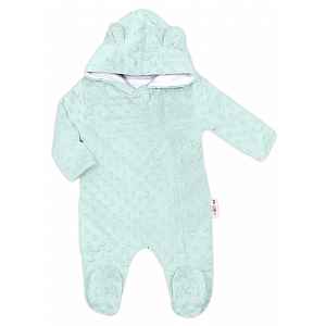 Baby Nellys Kombinézka/overálek MINKY s kapucí a oušky - mátová vel.  80