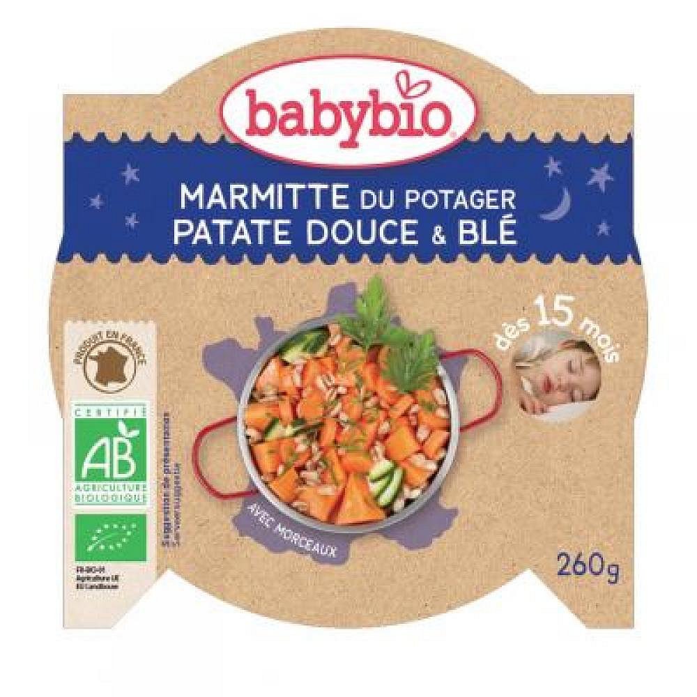 BABYBIO večerní menu sladké brambory s mrkví a pšenicí 260 g