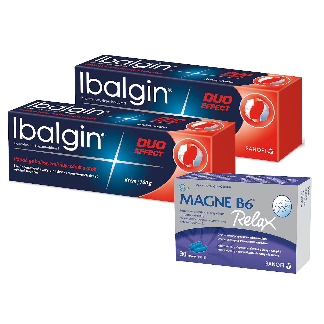 Ibalgin Duo Effect krém 2x100g + Magne B6 Relax 30 kapslí