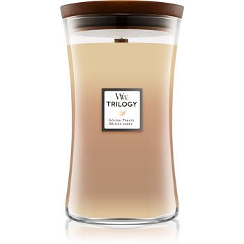 Woodwick Trilogy Golden Treats vonná svíčka s dřevěným knotem 610 g