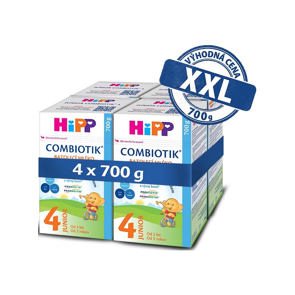 4x HiPP 4 Junior Combiotik - batolecí mléko od uk. 2. roku, 700 g