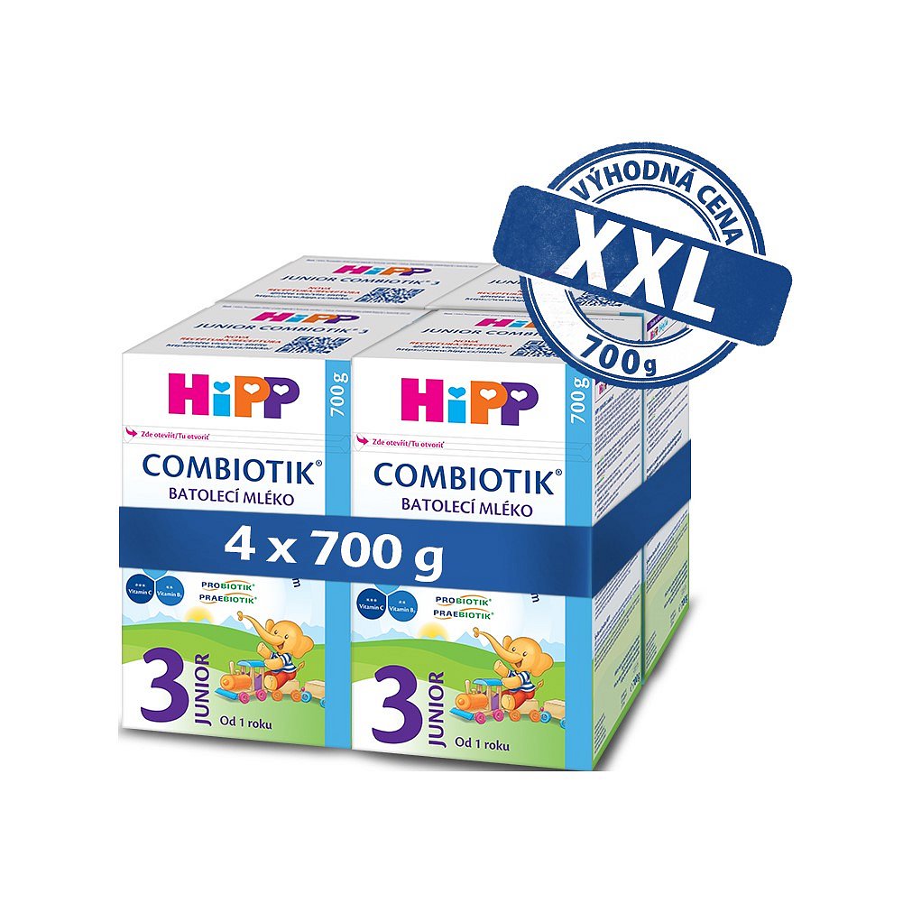 4x HiPP 3 Junior Combiotik - batolecí mléko od uk. 1. roku, 700 g