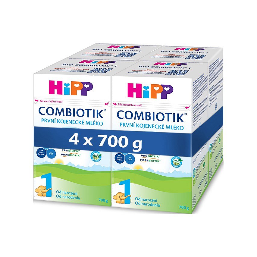 4x HiPP 1 BIO Combiotik - počáteční mléčná kojenecká výživa, 700 g