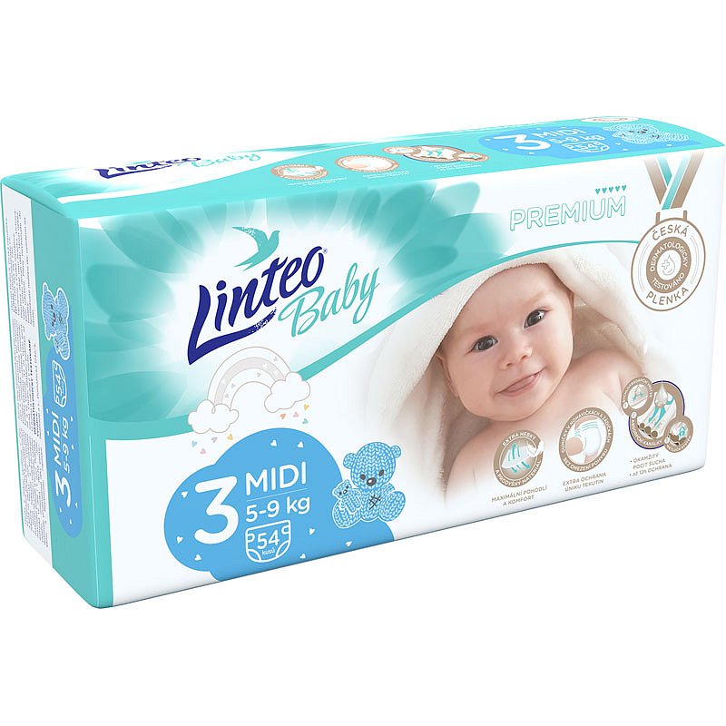 LINTEO BABY Plenky Baby Prémium MIDI (5-9 kg) 54 ks