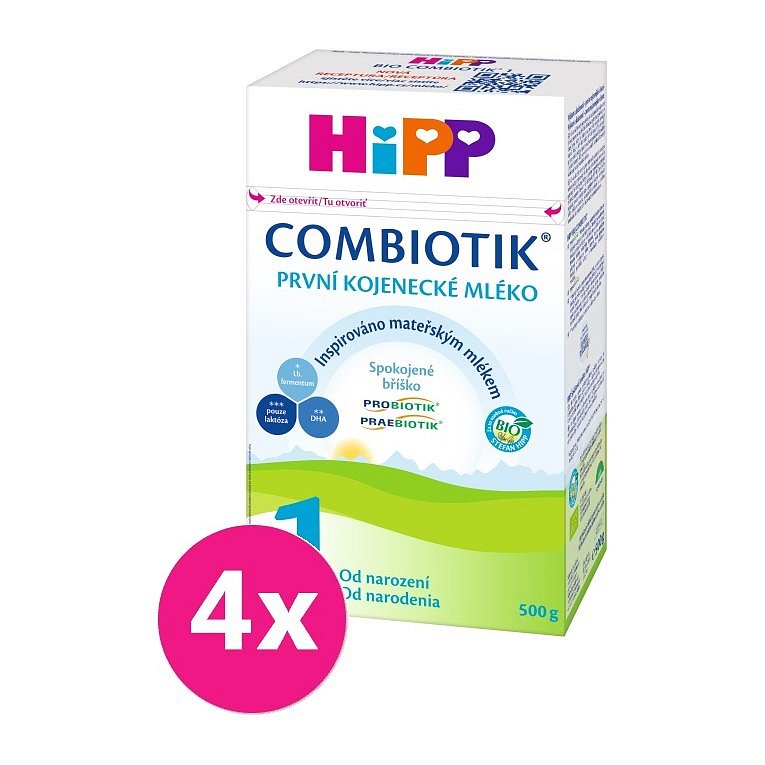 4x HiPP 1 BIO Combiotik - počáteční mléčná kojenecká výživa, 500 g
