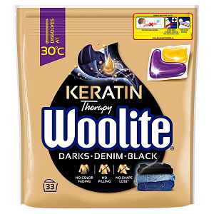 Woolite Keratin Therapy gelové kapsle na tmavé a černé prádlo s keratinem 33 ks