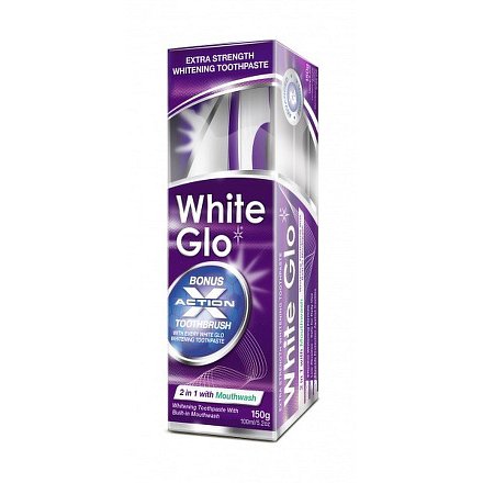 White Glo Zubní pasta 2v1 150g + kartáček a mezizubní kartáček ZDARMA