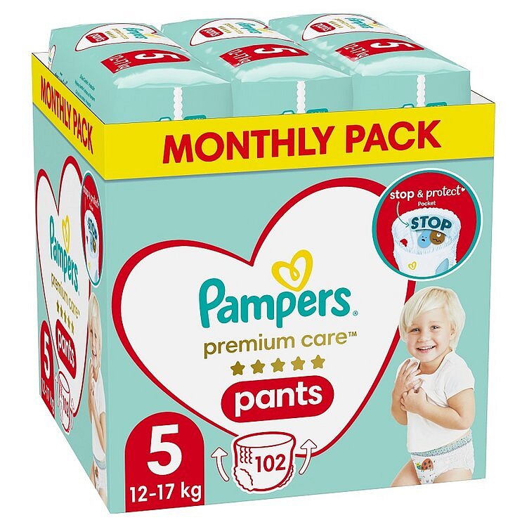 PAMPERS Premium Care Kalhotky plenkové vel. 5 (12-17 kg) 102 ks