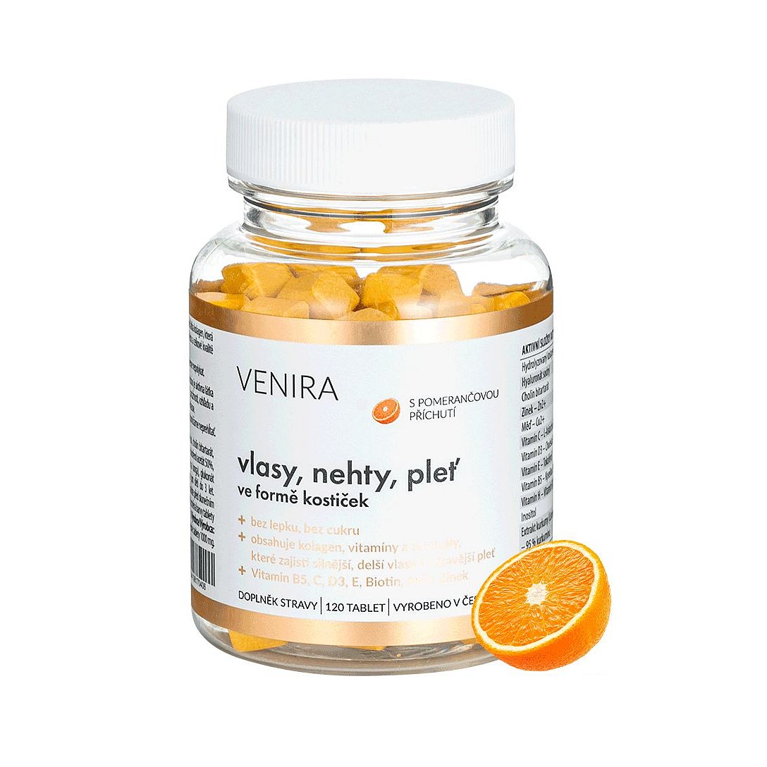 Venira Vlasy, nehty, pleť ve formě kostiček pomeranč 120 tablet