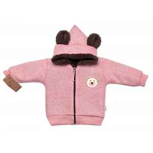 Baby Nellys Oteplená pletená bundička Teddy Bear,růžová