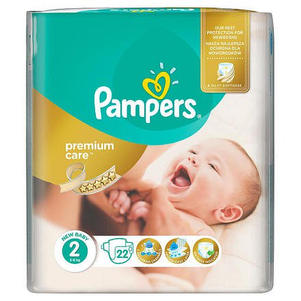 PAMPERS Premium Care 2 MINI 22ks (3-6kg) CARRY pack – dětské pleny