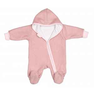 Baby Nellys Pletený overal s kapucí, CUTE - pudrově růžový, vel.56