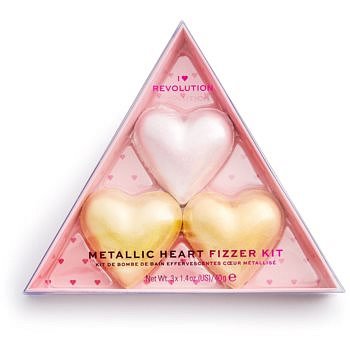 I Heart Revolution Fizzer Kit Mettalic Heart barevné šumivé tablety do koupele 120 g