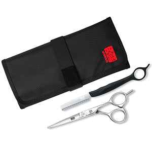 Sada kadeřnických nůžek Kasho Design Master Offset 6" a břitvy Kasho Speed Edge Razor s textilním pouzdrem