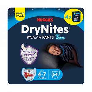 Huggies DryNites Natahovací kalhotky pro chlapce 4–7 let 17–30 kg JUMBO 4x16 ks