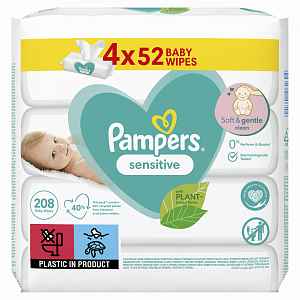 PAMPERS Vlhčené ubrousky Sensitive 4 x 52 ks