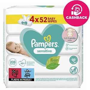 PAMPERS Vlhčené ubrousky Sensitive 4 x 52 ks