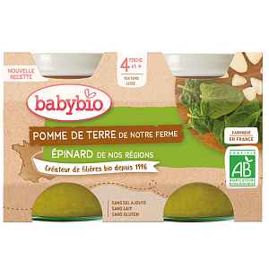 BABYBIO Brambory se špenátem 2x130 g