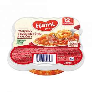Hami příkrm Malý Gurmán těstoviny s dušenou kýtou a rajčaty 230g 12M