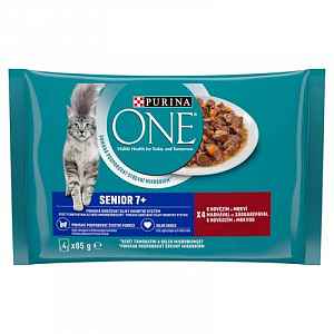 Purina ONE Multipack SENIOR 7+ mini filetky s hovězím a mrkví s šťávě 4x85g