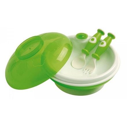 dBb Ohřívací talíř s víkem a lžící s vidličkou, zelený