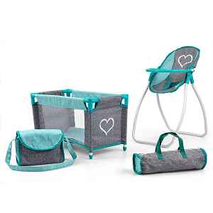 Milly Mally Sada pro panenky 5v1, postýlka, židlička a houpačka Elsa - šedá, zelená