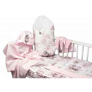 Baby Nellys 6D sada do postýlky + MAZLÍK, 135x100 Zvířátka na mráčku,růžová