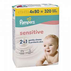 PAMPERS Vlhčené ubrousky Sensitive 4 x 80 ks