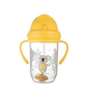 CANPOL BABIES Exotic animals nevylévací hrneček se slámkou a závažím žlutý 6m+ 270 ml