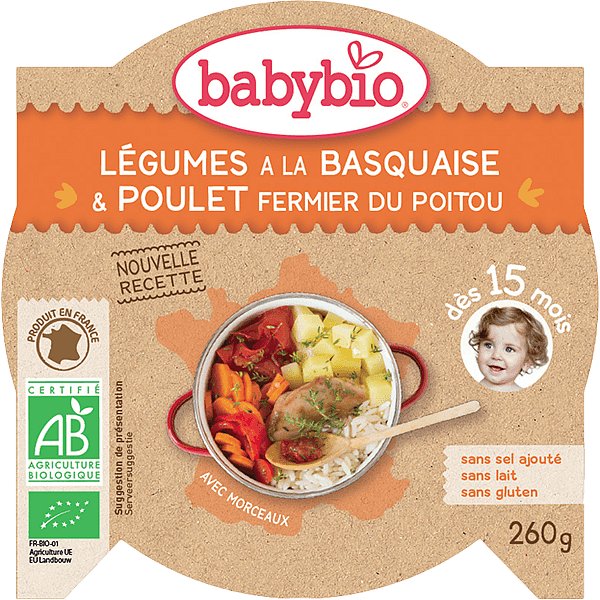 BABYBIO Menu zelenina s kuřecím masem a rýží 260 g