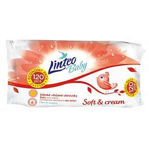 Vlhčené ubrousky LINTEO BABY SOFT AND CREAM 60+60ks v sáčku