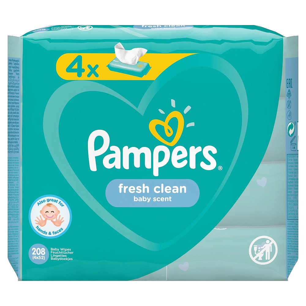 PAMPERS Vlhčené ubrousky Fresh Clean 4x52 ks