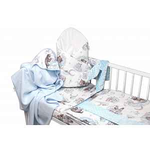 Baby Nellys 6D sada do postýlky + MAZLÍK, 135x100 Zvířátka na mráčku, modrá